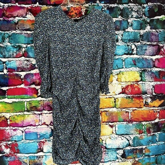 Zara Floral Print Zip Back Ruched Front Mini Dress Size Small - Picture 1 of 6